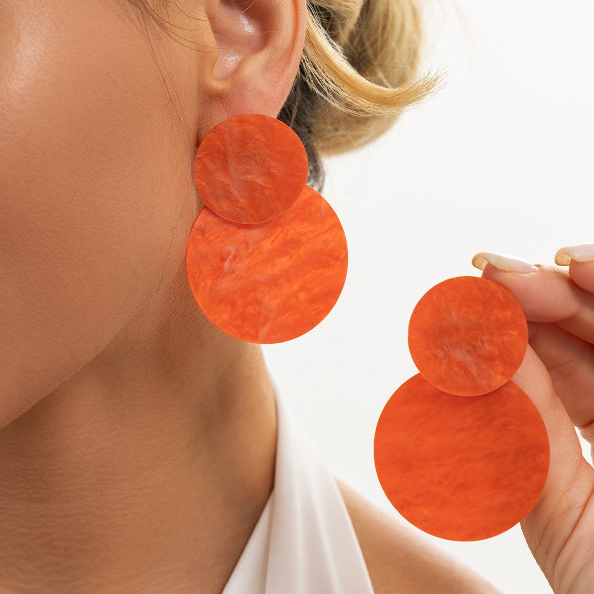 Boho Marbled Acetate Circle Drop Earrings