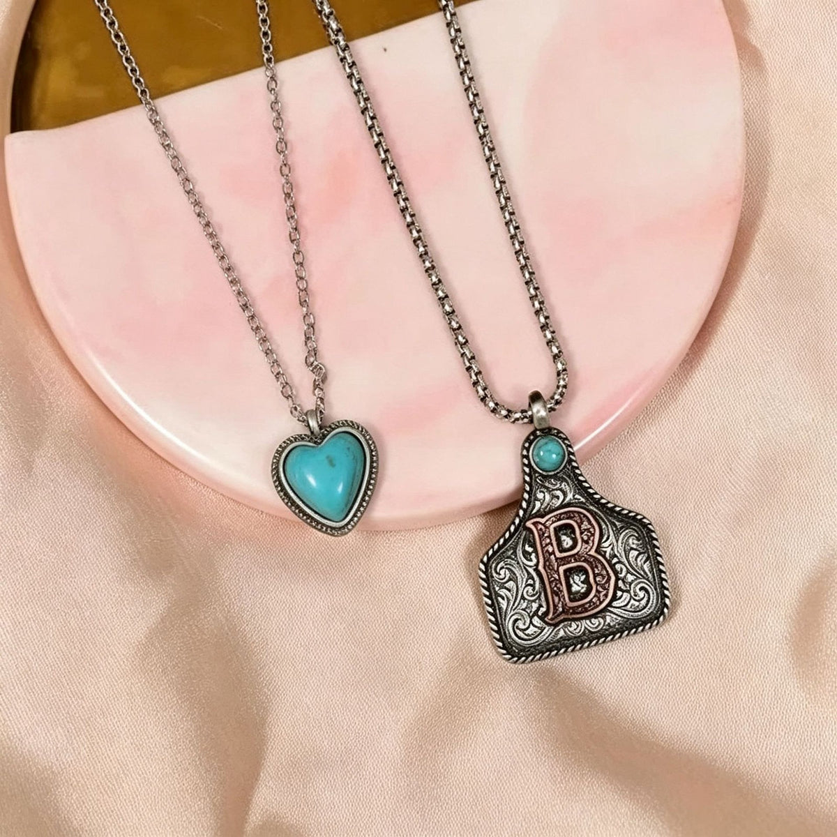 Boho Western Turquoise Initial Layered Necklace