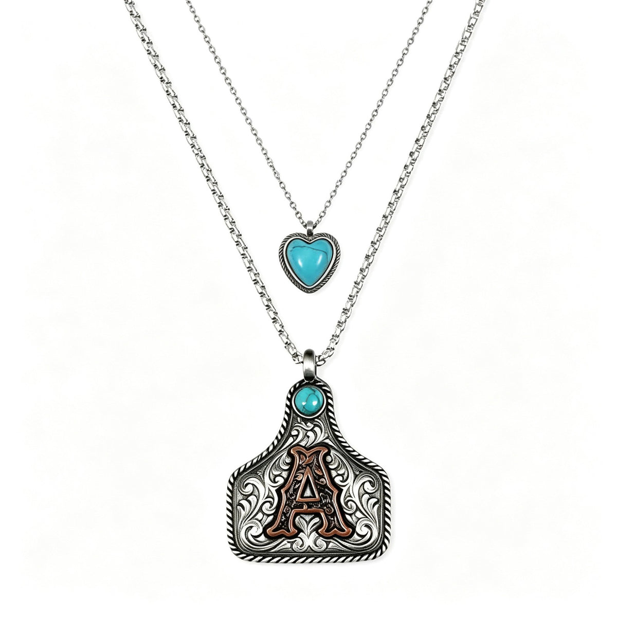 Boho Western Turquoise Initial Layered Necklace