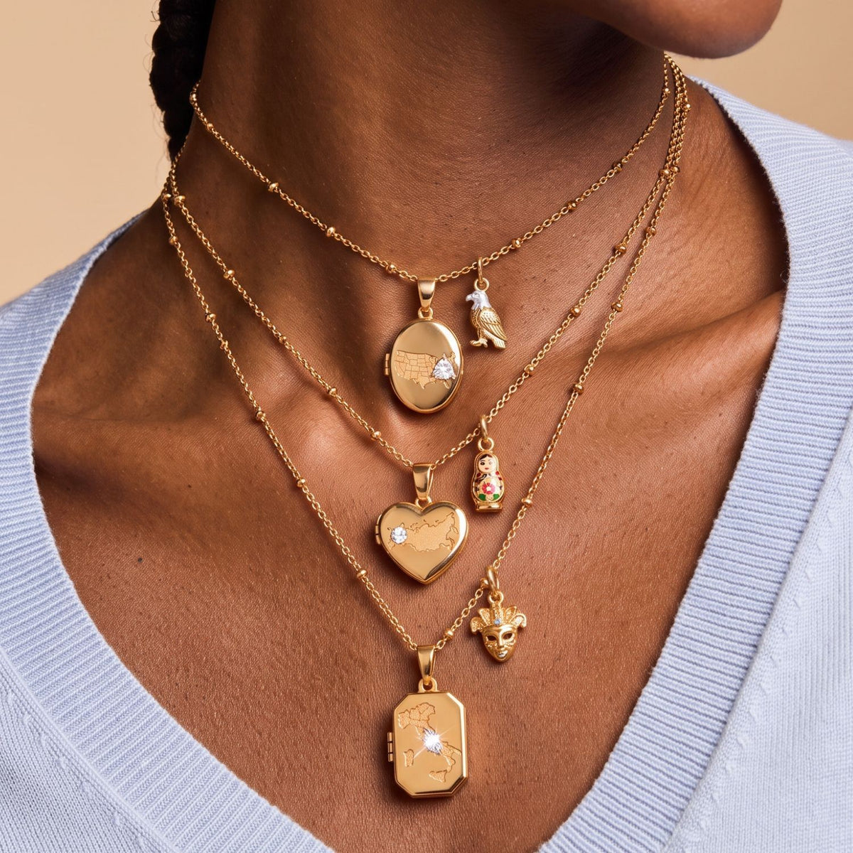 Dainty Map Locket Necklace Set