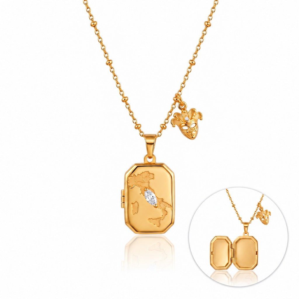 Dainty Map Locket Necklace Set