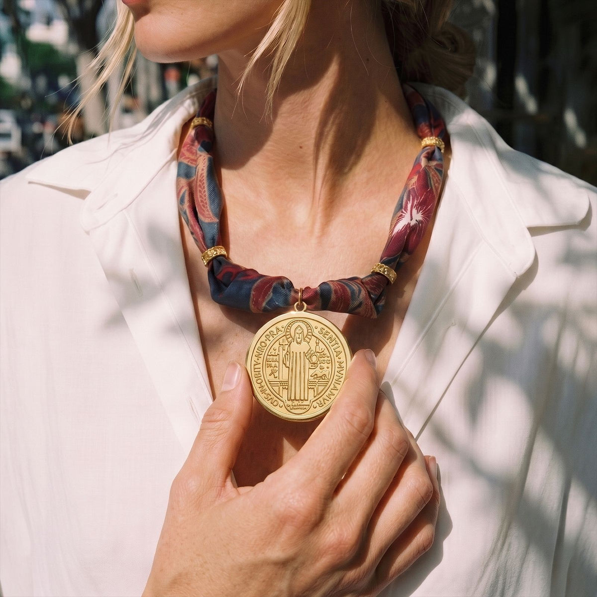 Boho Printed Scarf Medallion Necklace