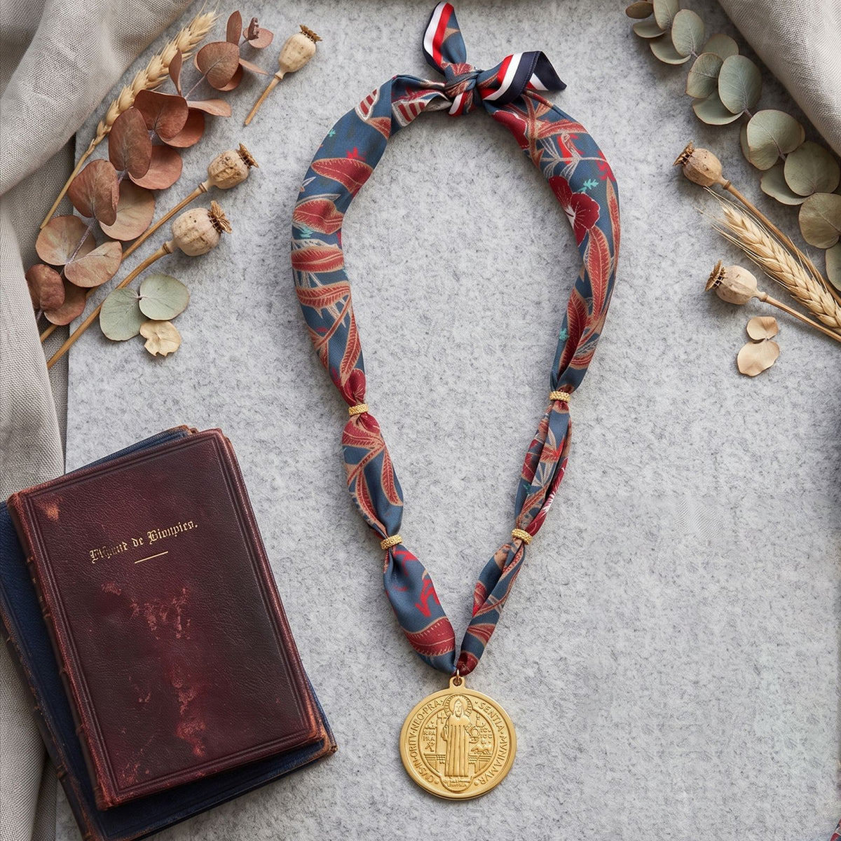 Boho Printed Scarf Medallion Necklace