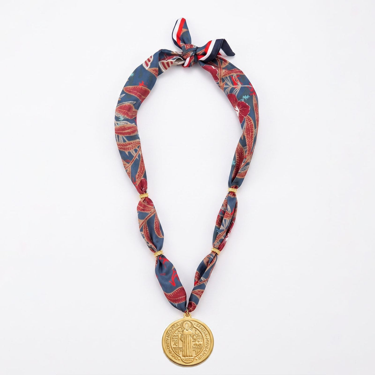 Boho Printed Scarf Medallion Necklace