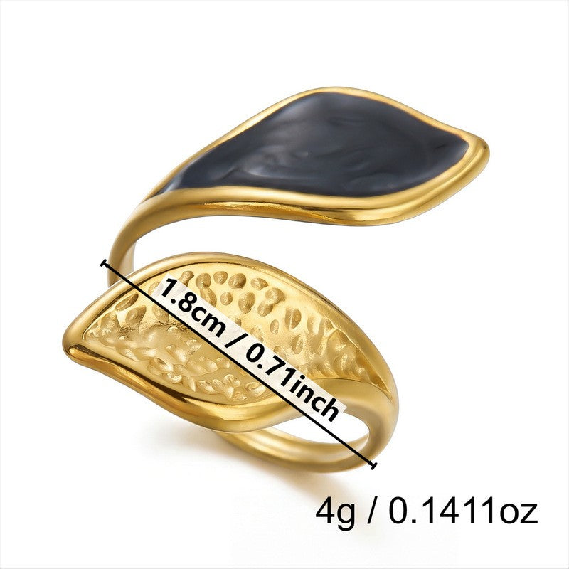 Classy Black Enamel Geometric Ring Set