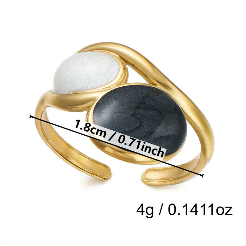 Classy Black Enamel Geometric Ring Set