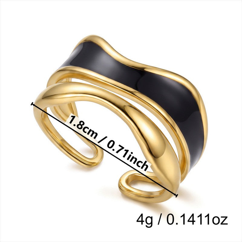 Classy Black Enamel Geometric Ring Set