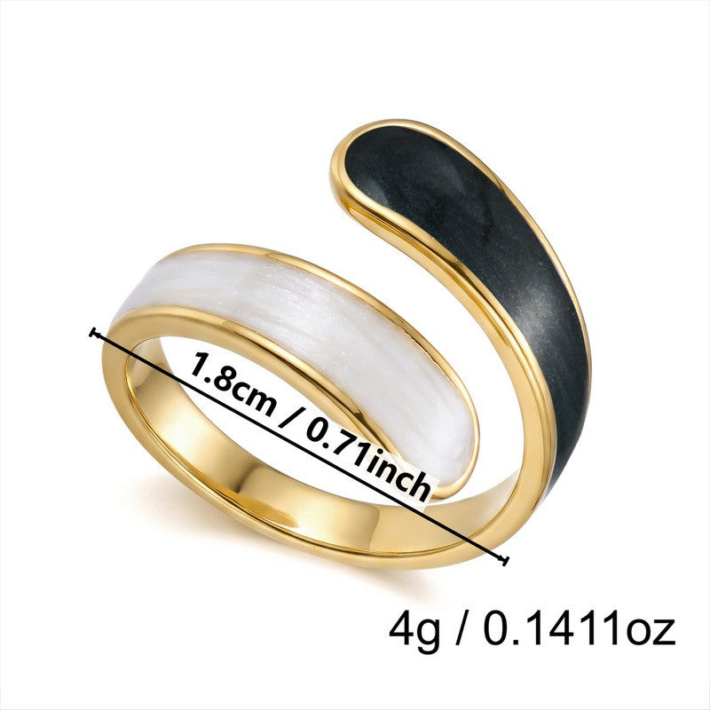 Classy Black Enamel Geometric Ring Set