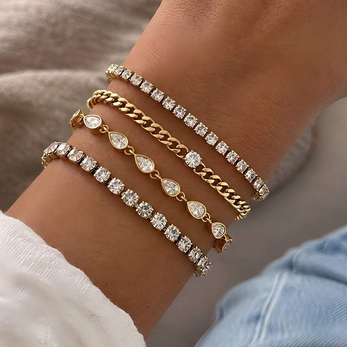 Classy Mixed Cut Cubic Zirconia Bracelet Set