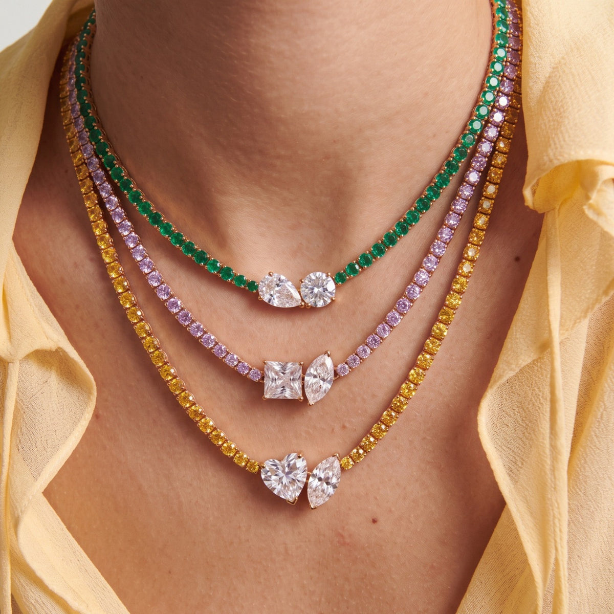 18k Boho Multi-Gem Duo Tennis Necklace