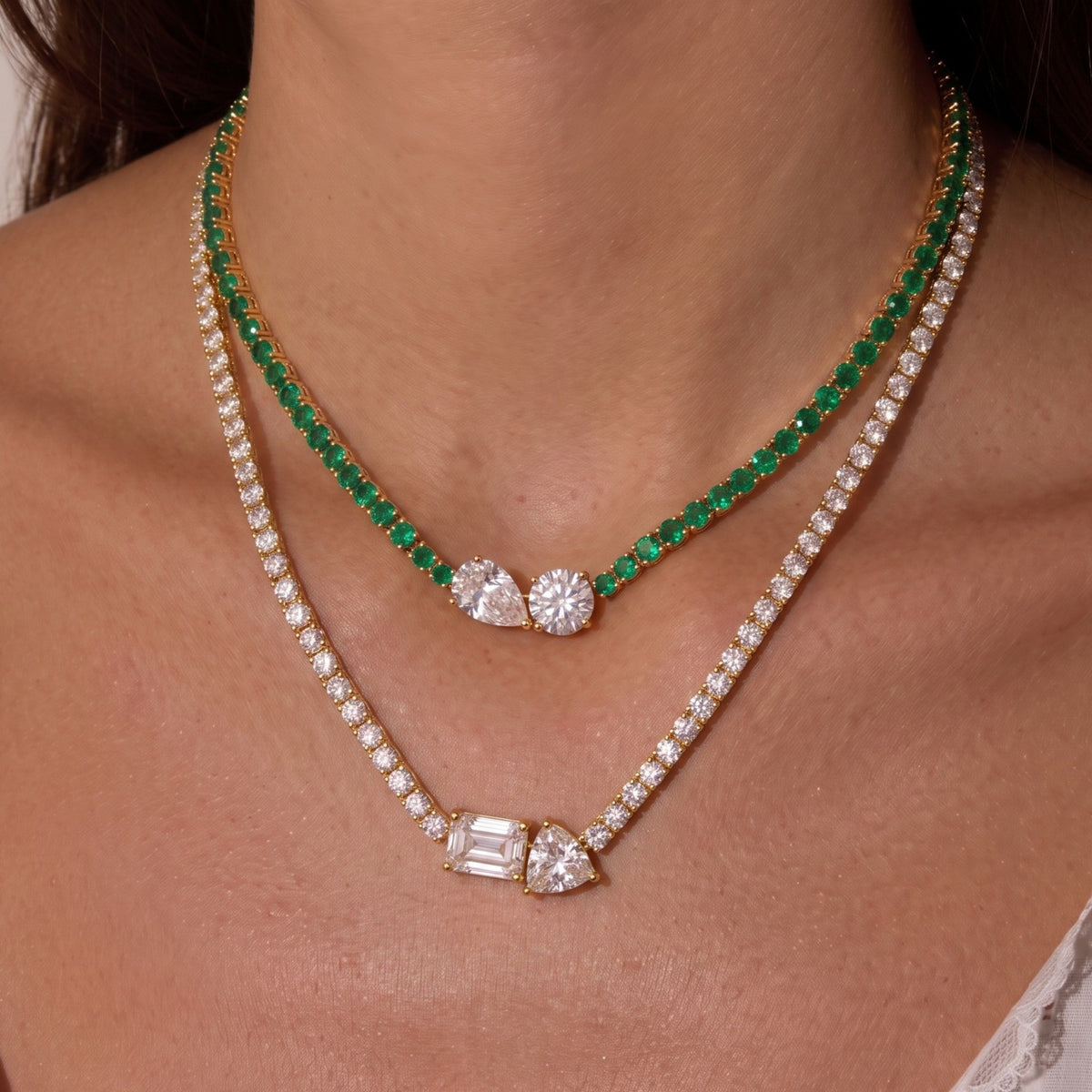 18k Boho Multi-Gem Duo Tennis Necklace