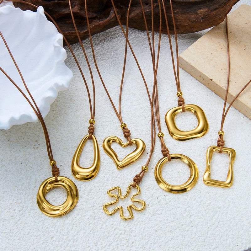Classy Geometric Drop Cord Necklace