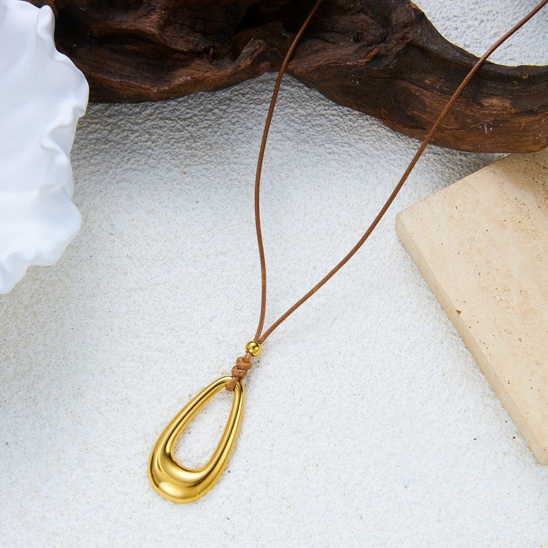 Classy Geometric Drop Cord Necklace