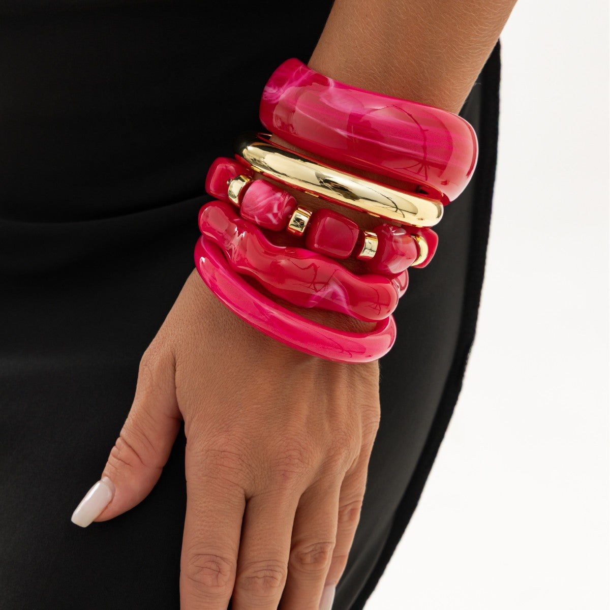 Classy Rose Red Resin Bangle Set