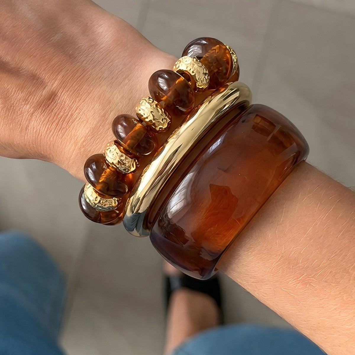 3pc Vintage Amber Resin Bangle Set