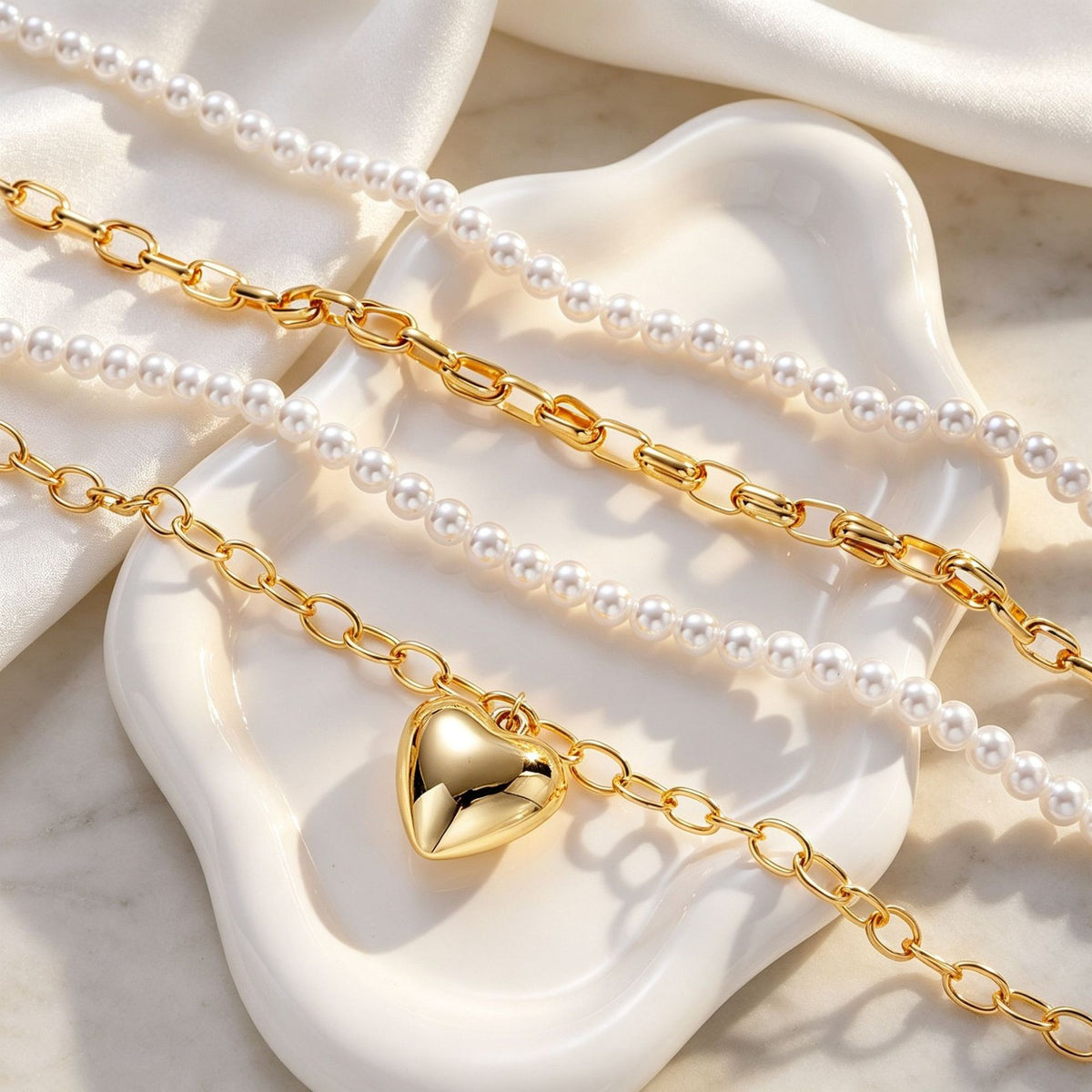 Classy Layered Faux Pearl Paperclip Heart Necklace