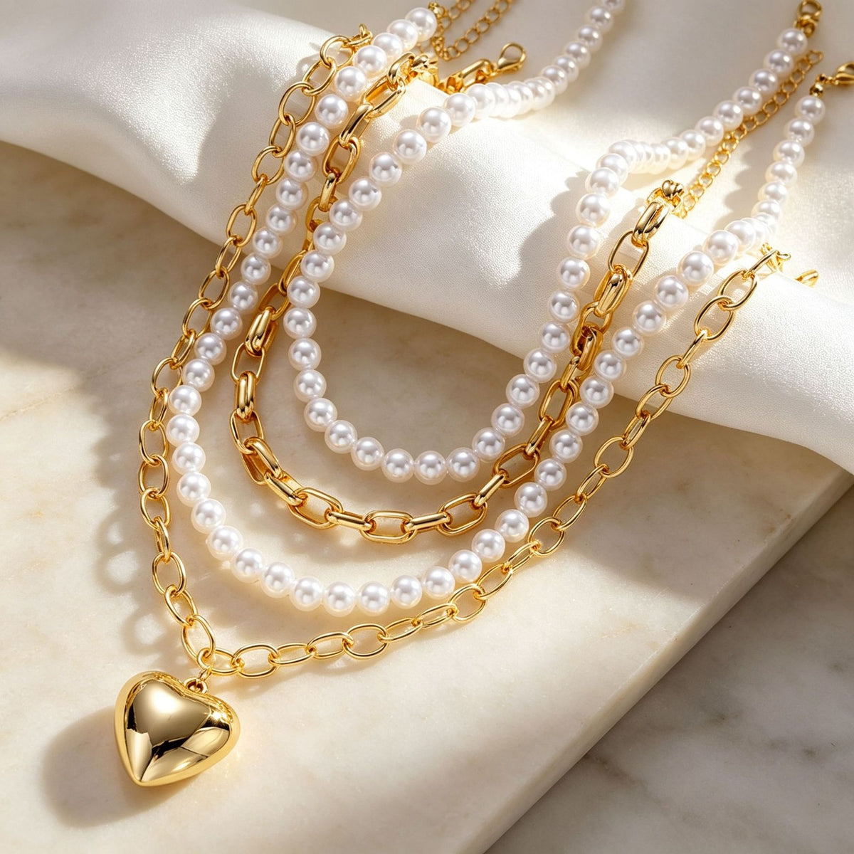 Classy Layered Faux Pearl Paperclip Heart Necklace