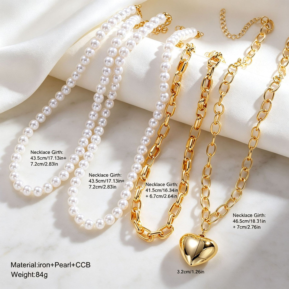 Classy Layered Faux Pearl Paperclip Heart Necklace