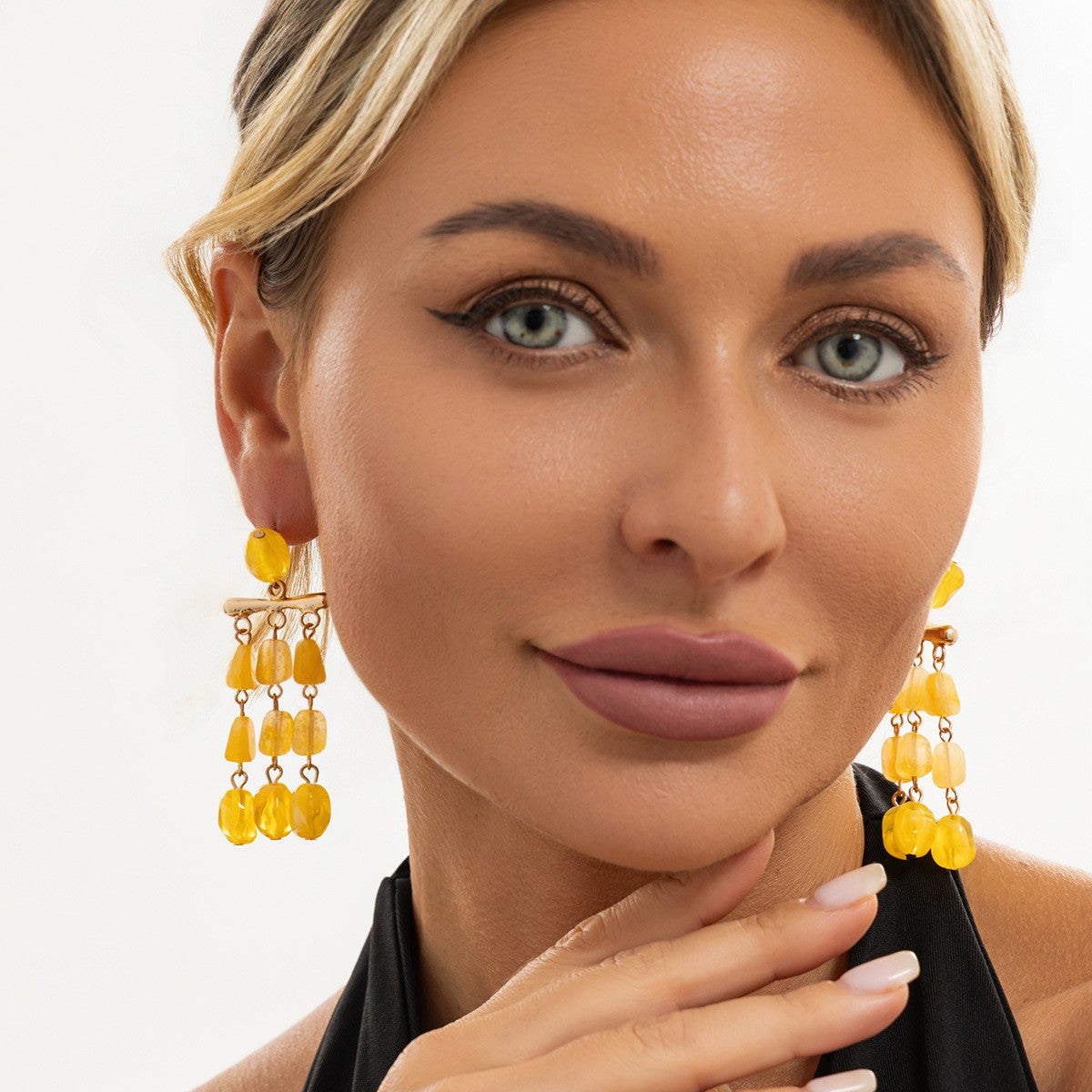 Boho Amber Resin Tiered Drop Earrings