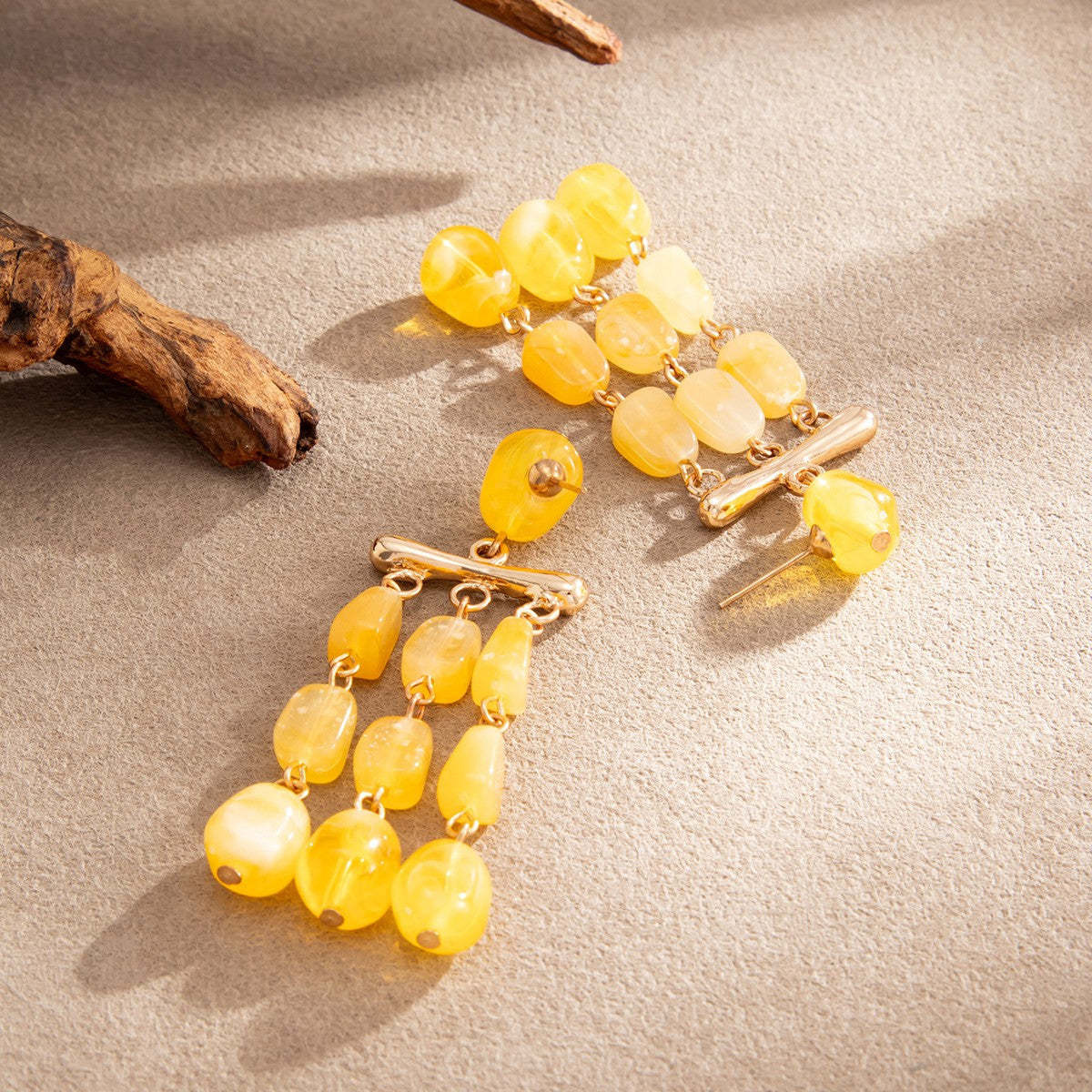 Boho Amber Resin Tiered Drop Earrings