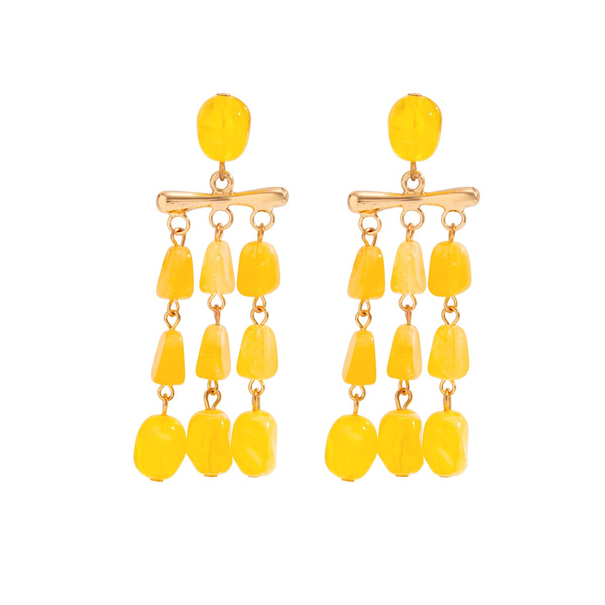 Boho Amber Resin Tiered Drop Earrings