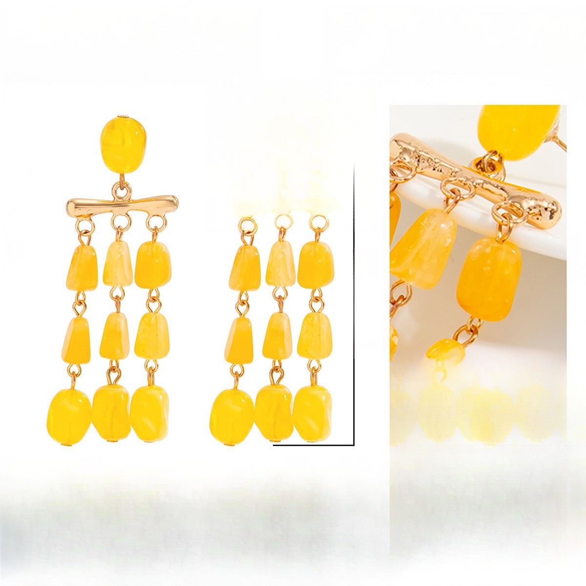 Boho Amber Resin Tiered Drop Earrings