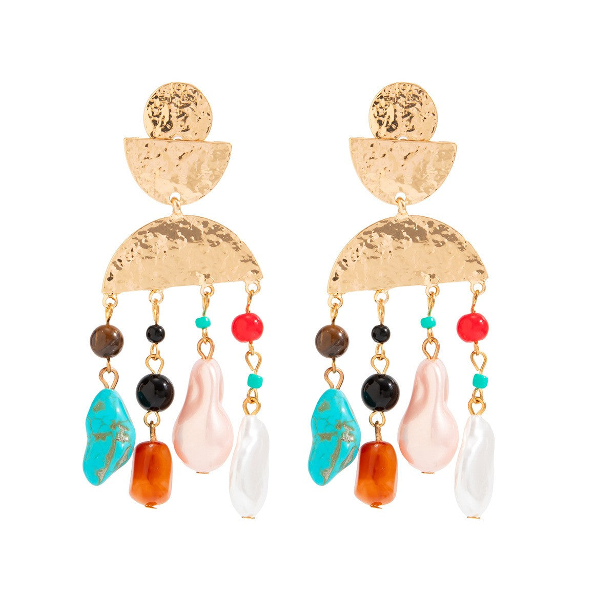 Boho Hammered Geometric Stone Drop Earrings