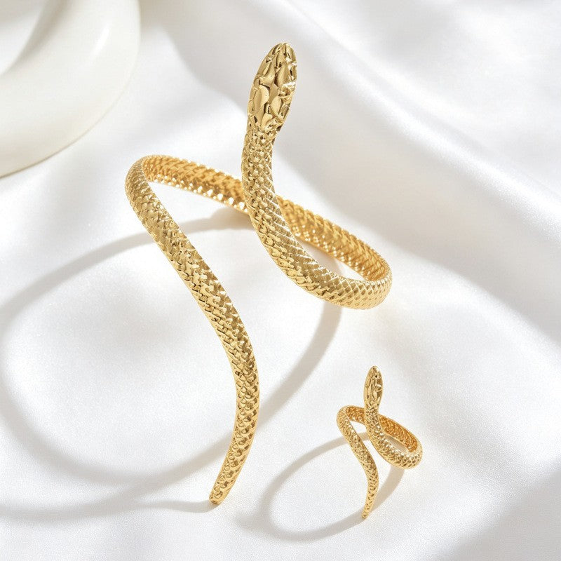 Classy Textured Snake Bangle & Ring Set