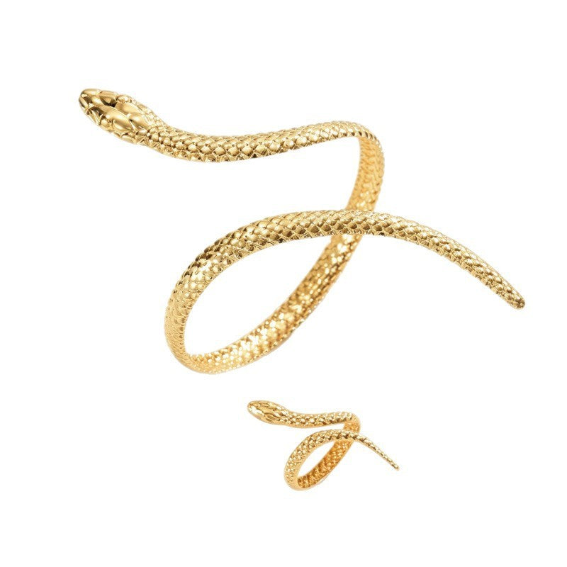 Classy Textured Snake Bangle & Ring Set