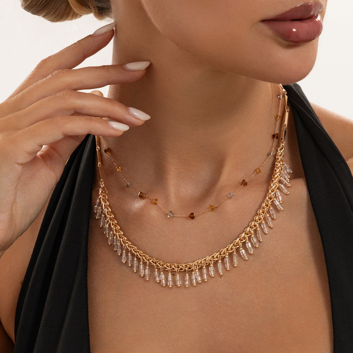Classy Layered Crystal Fringe Necklace