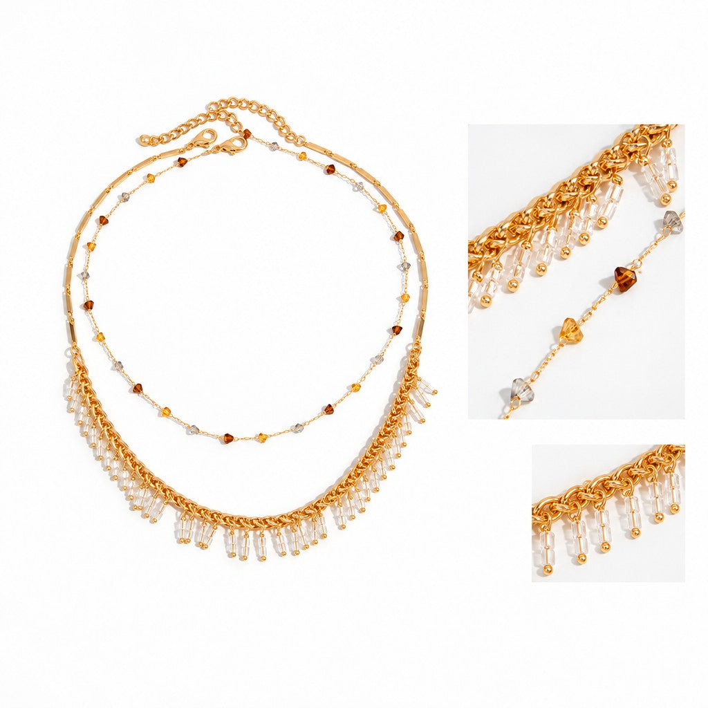 Classy Layered Crystal Fringe Necklace