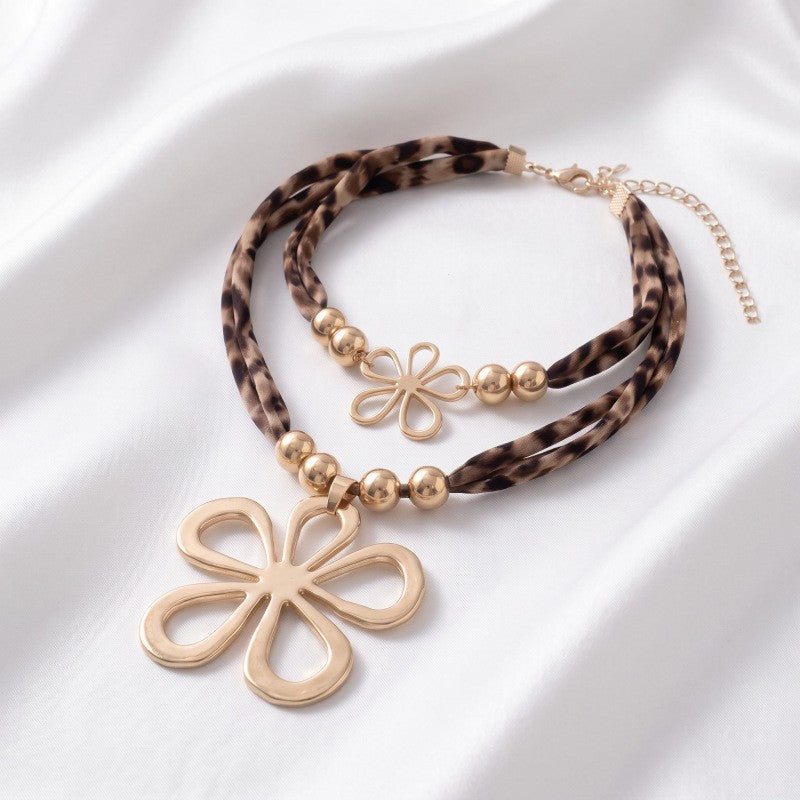 Boho Leopard Print Flower Layered Necklace