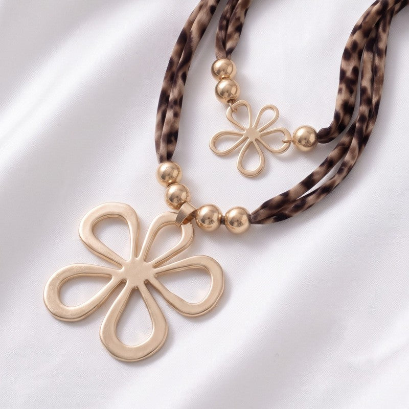 Boho Leopard Print Flower Layered Necklace