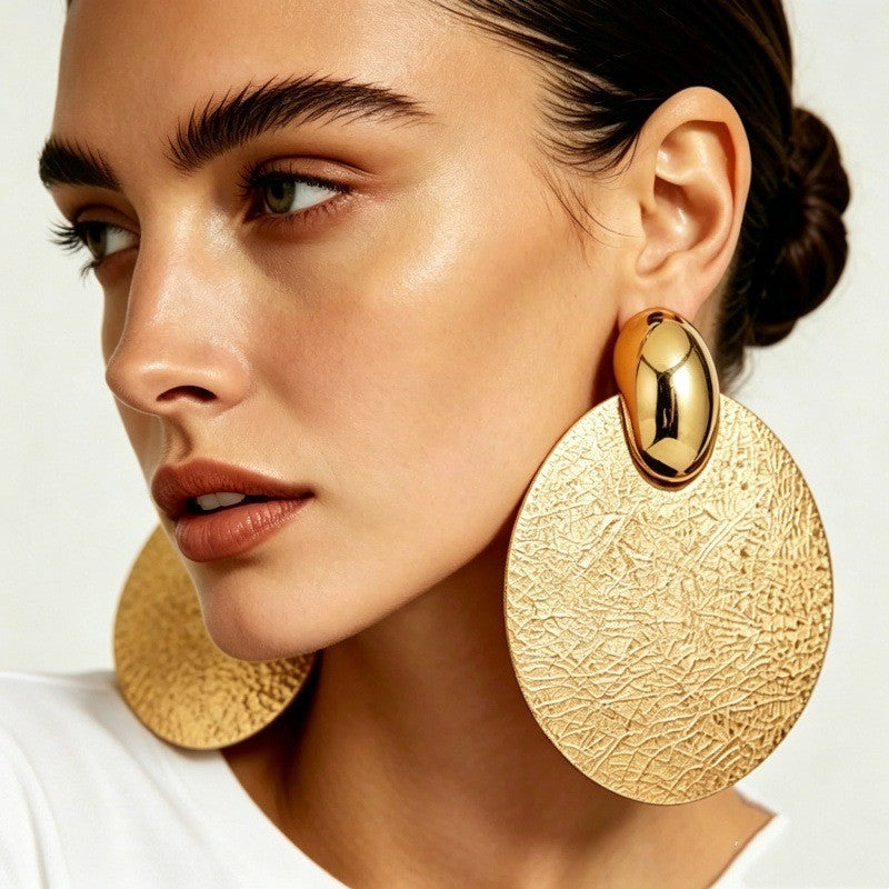 Classy Geometric Textured Disc Earrings