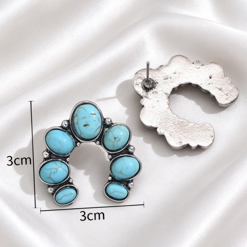 Boho Vintage Turquoise Arch Stud Earrings