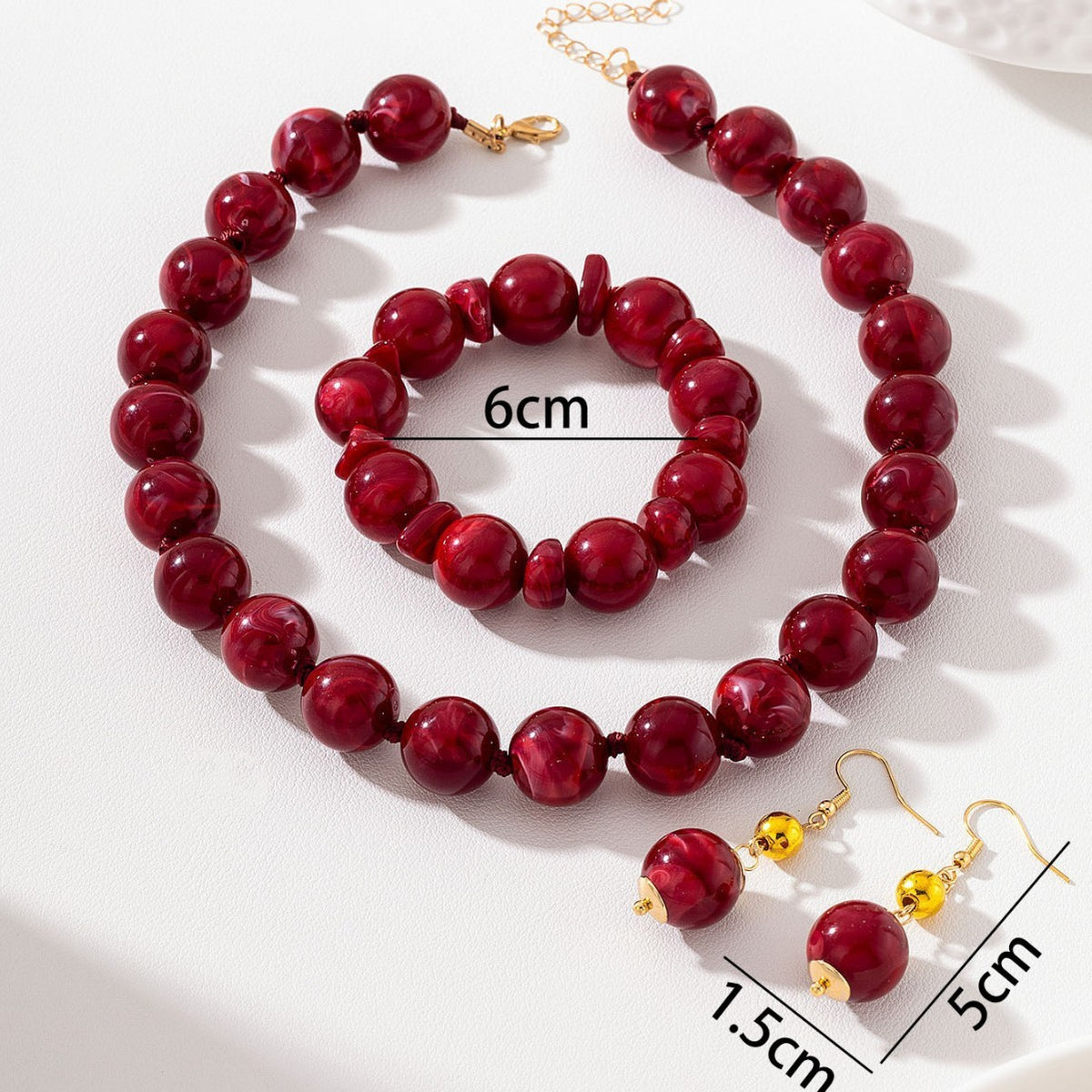 Elegant Burgundy Bead Necklace, Bracelet & Earring Set