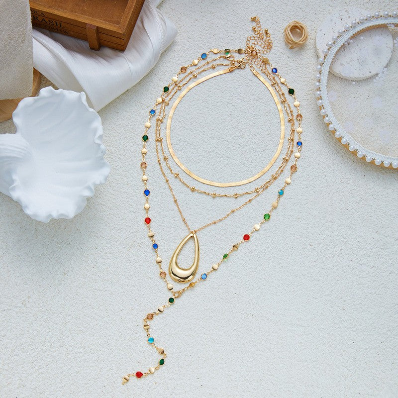 Classy Layered Teardrop Gem Necklace