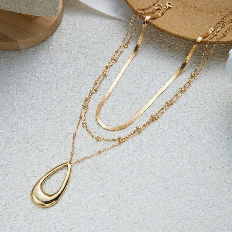 Classy Layered Teardrop Gem Necklace