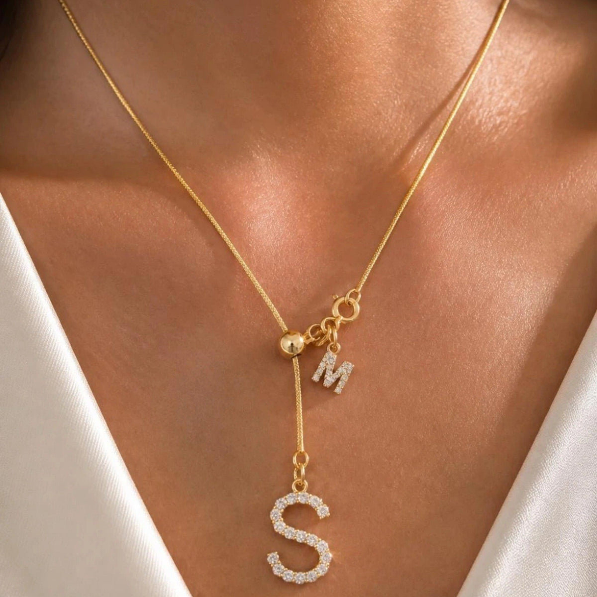 Dainty Initial Drop Lariat Necklace