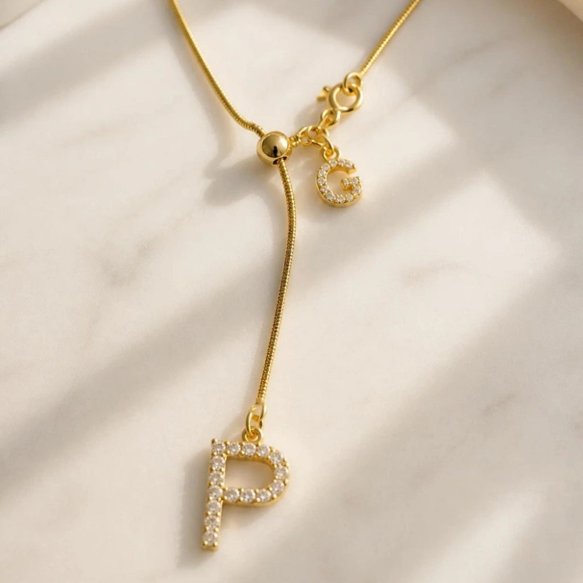 Dainty Initial Drop Lariat Necklace