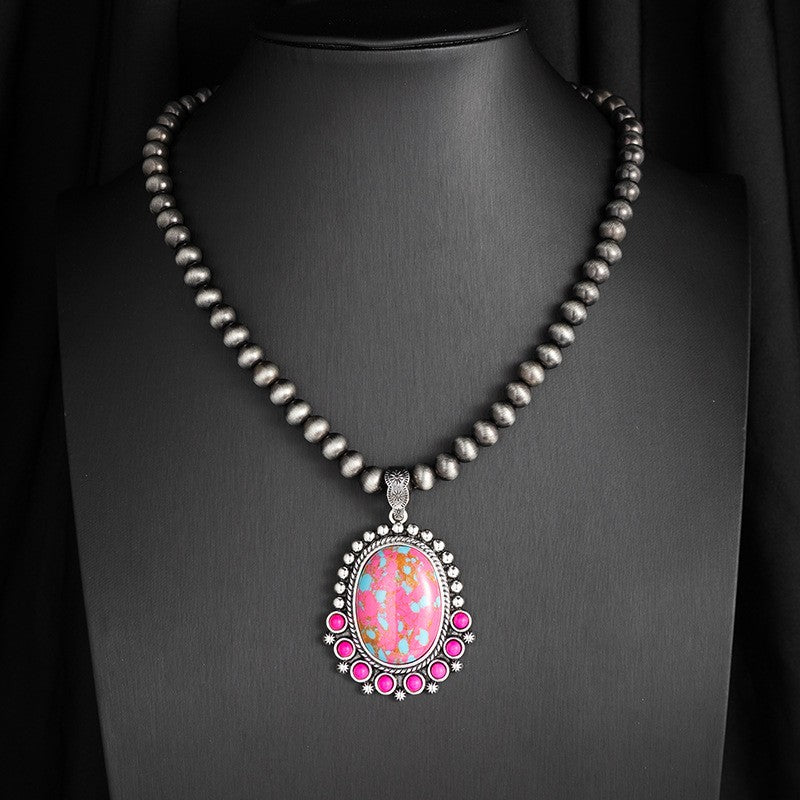 Vintage Pink Mosaic Beaded Necklace