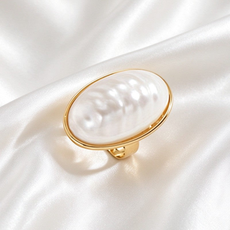 3pc Classy Oval Faux Pearl Necklace, Earring & Ring Set