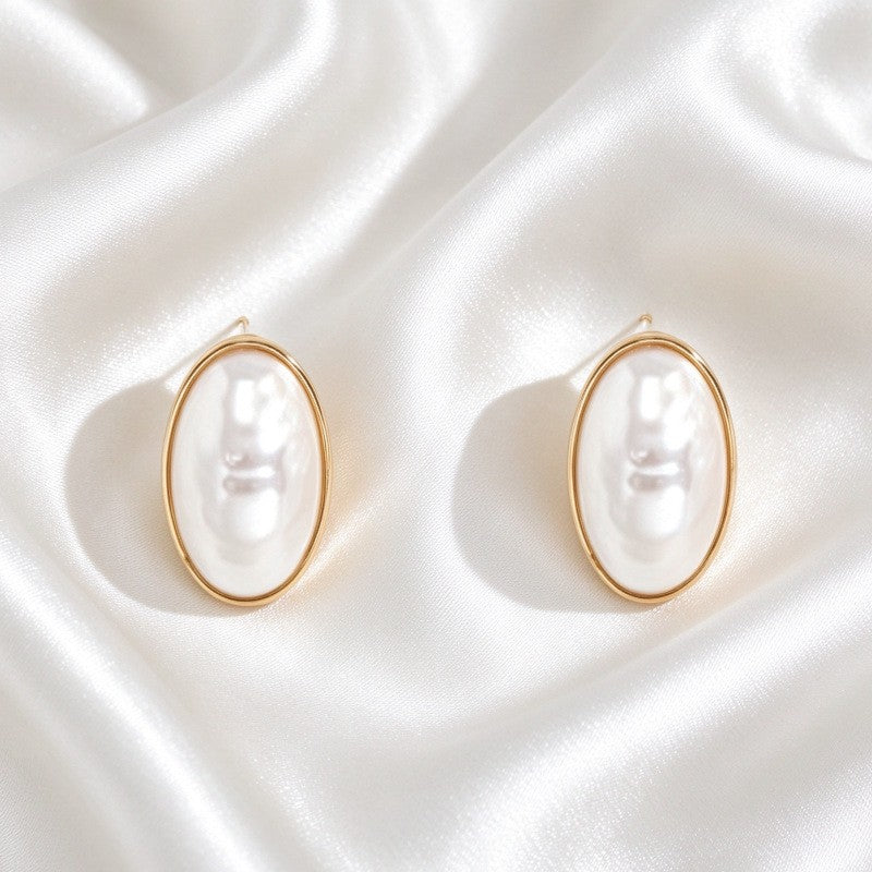 3pc Classy Oval Faux Pearl Necklace, Earring & Ring Set