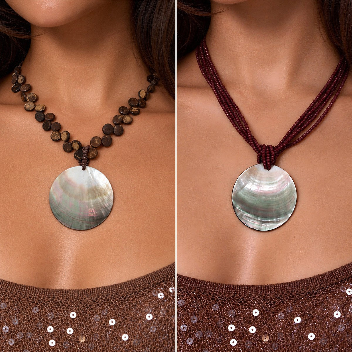 Boho Iridescent Shell Disc Necklace