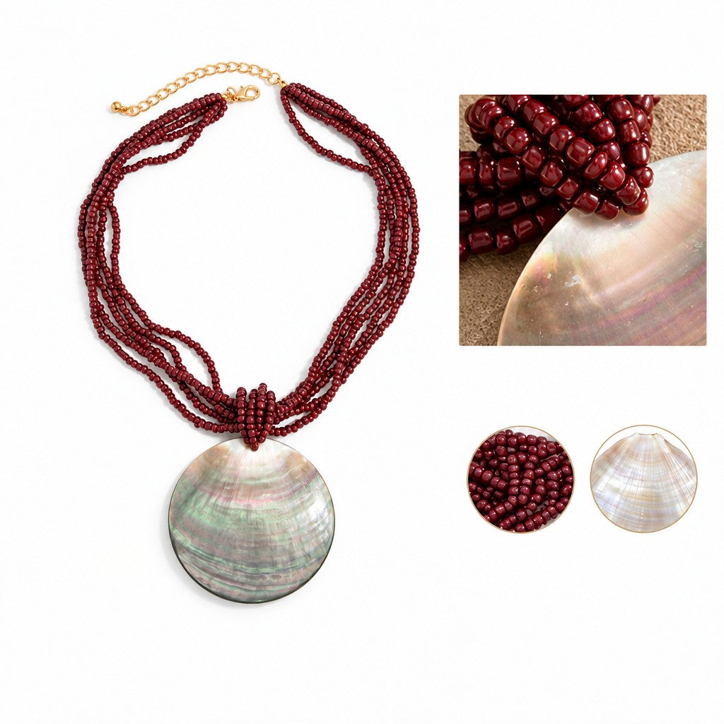 Boho Iridescent Shell Disc Necklace