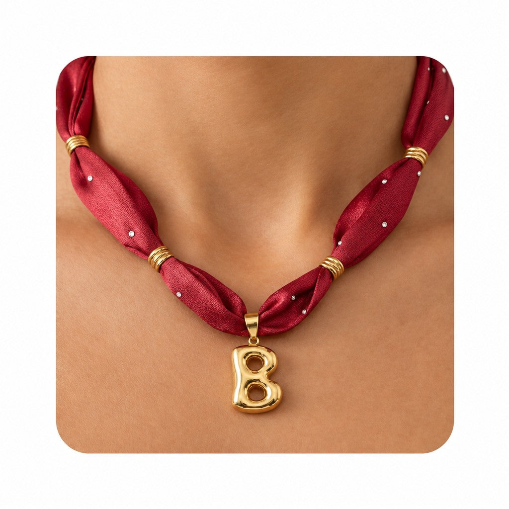 Elegant Burgundy Scarf Initial Necklace