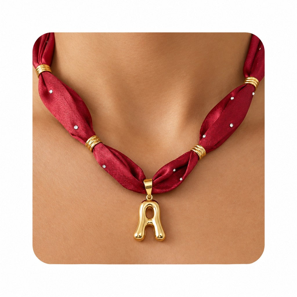 Elegant Burgundy Scarf Initial Necklace