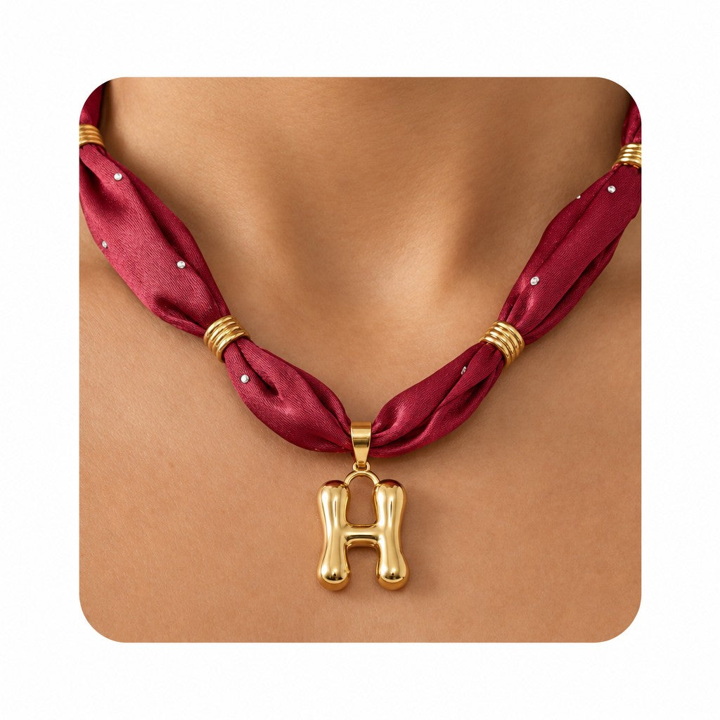 Elegant Burgundy Scarf Initial Necklace