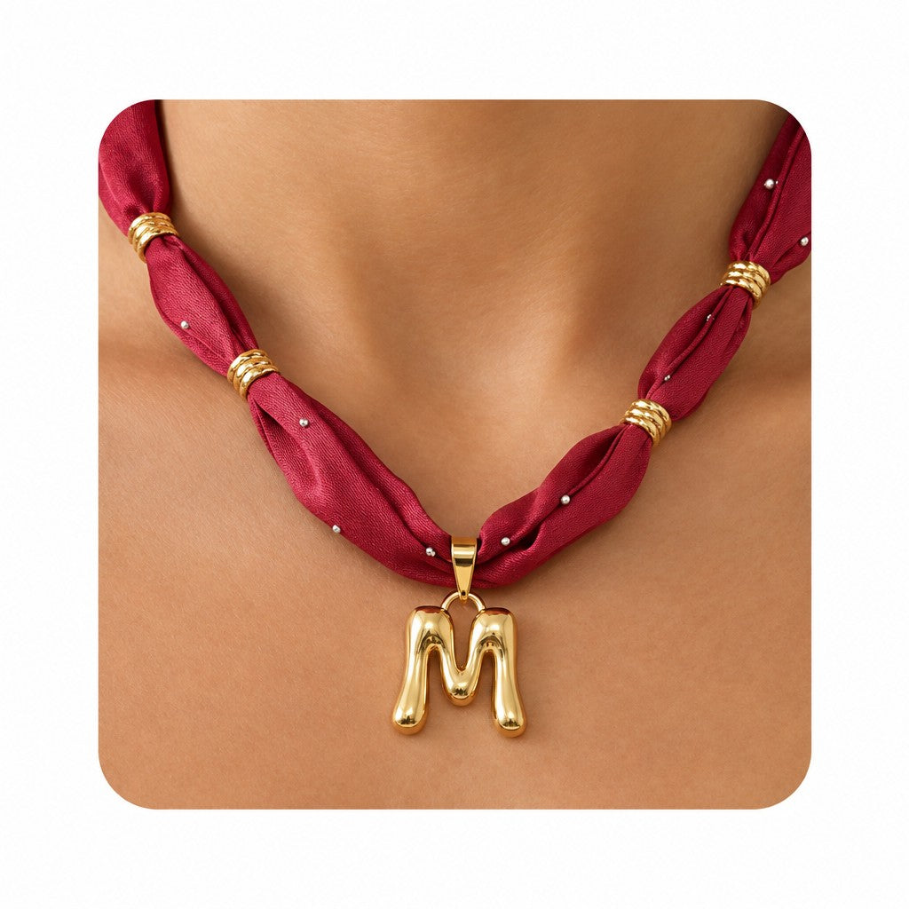 Elegant Burgundy Scarf Initial Necklace