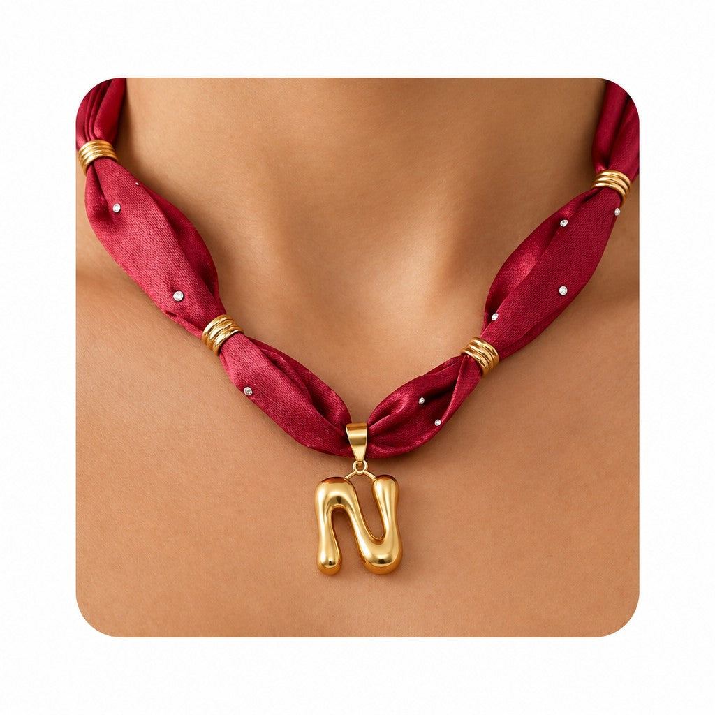 Elegant Burgundy Scarf Initial Necklace